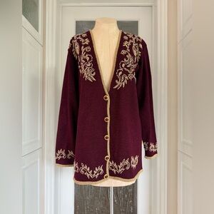 Vintage 1980s Jaclyn Smith Gold Thread  Embellished Pink Metallic Cardigan - L